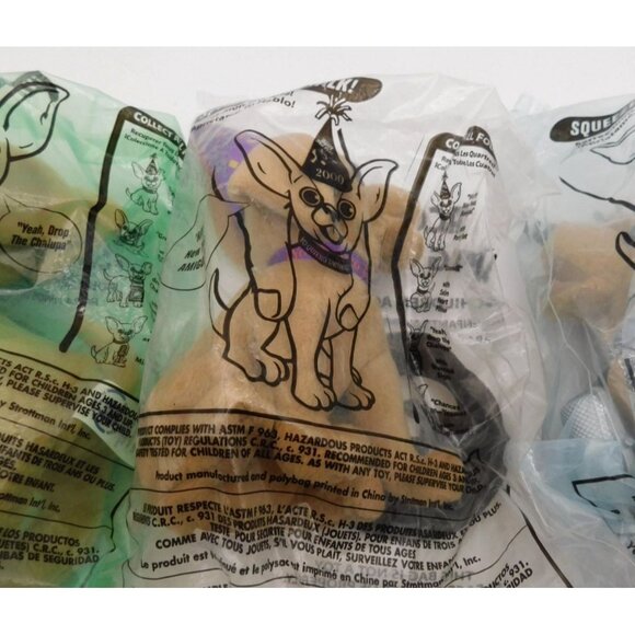 3 SEALED Vintage Taco Bell Chihuahua Plush Dog Plush New Years Wanted Chalupa - Picture 3 of 6